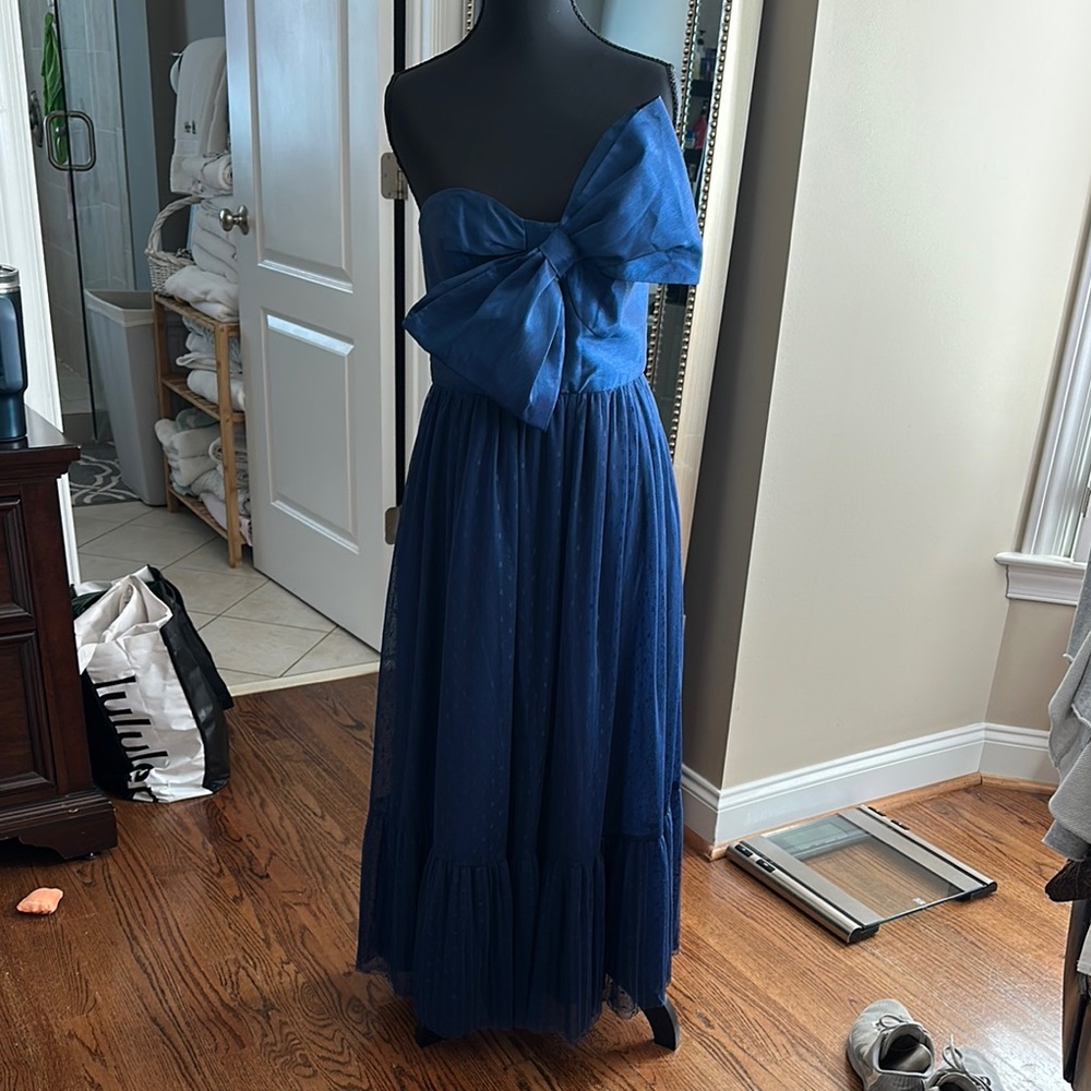 Anthropologie Royal Blue Strapless Dress with Bow
